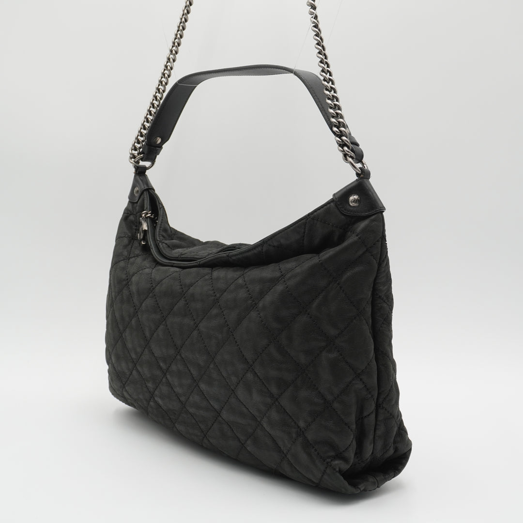 CHANEL Black Iridescent Quilted Daily Hobo Bag