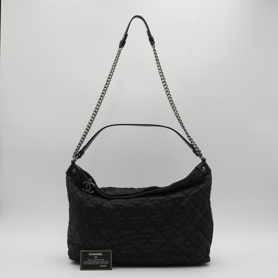 CHANEL Black Iridescent Quilted Daily Hobo Bag