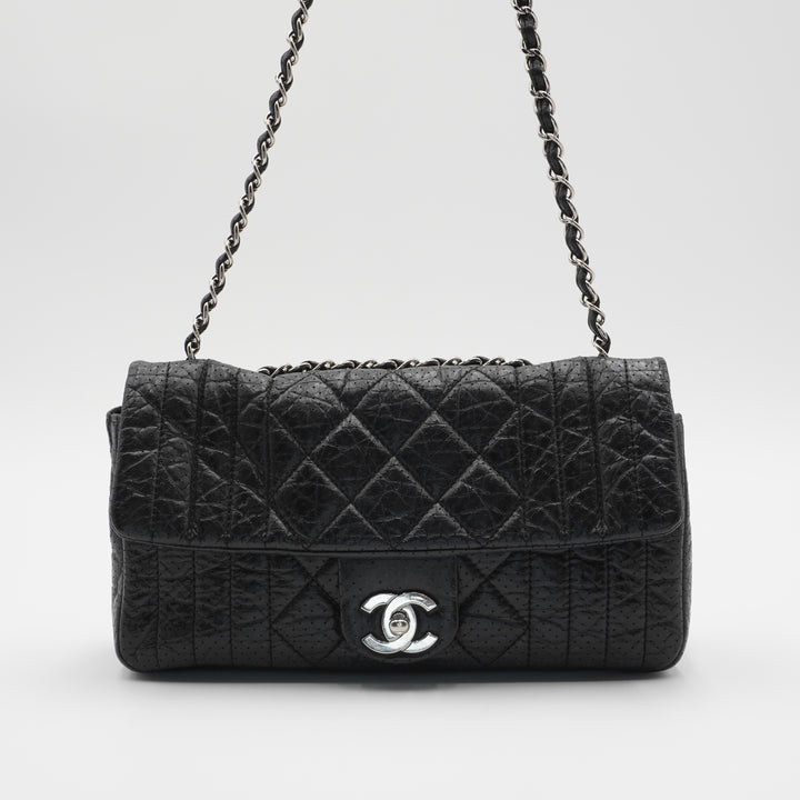 CHANEL Black Leather Perforated Flap Shoulder Bag