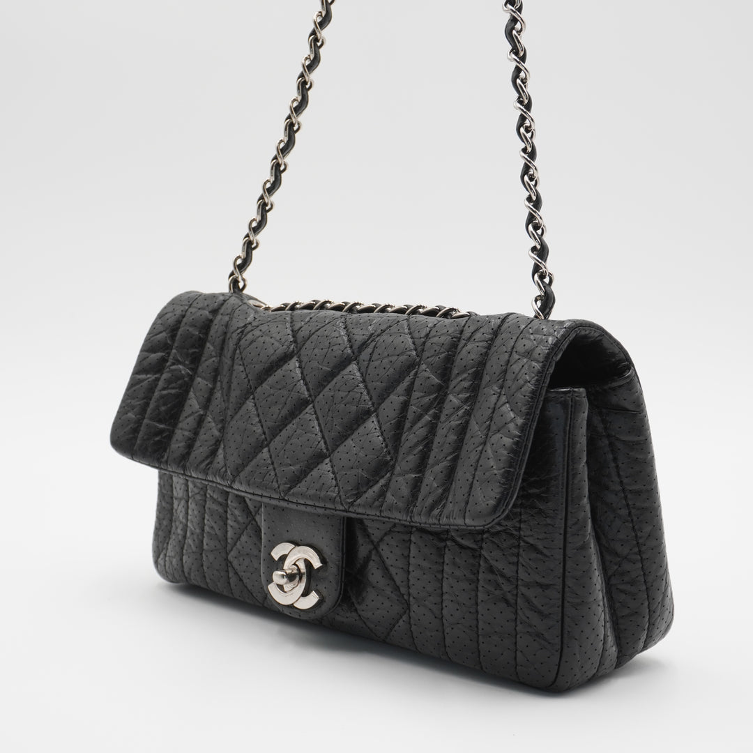 CHANEL Black Leather Perforated Flap Shoulder Bag