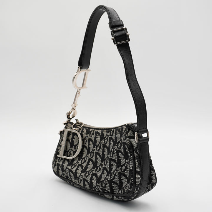 Dior Black & Gray Canvas Trotter Shoulder Bag