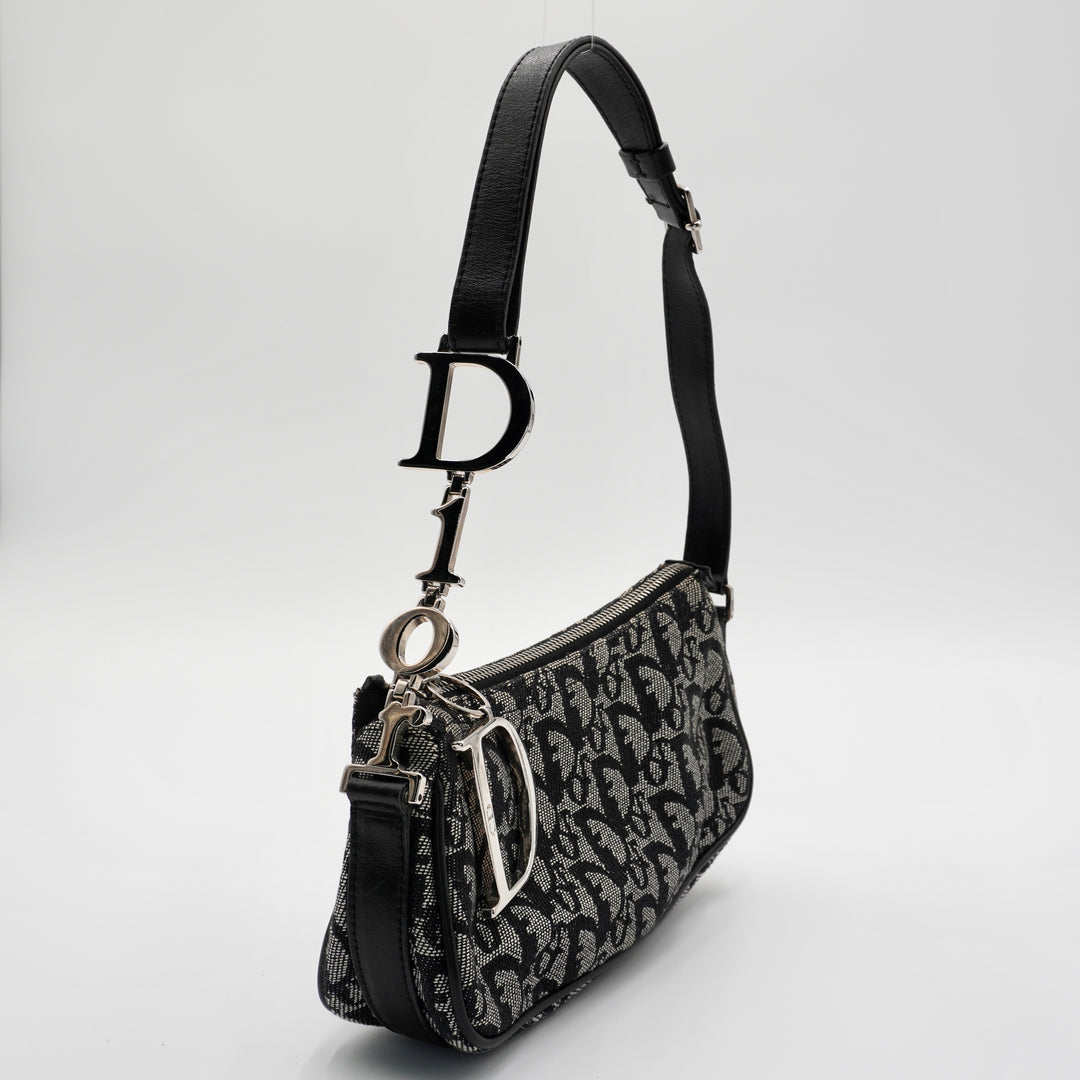 Dior Black & Gray Canvas Trotter Shoulder Bag