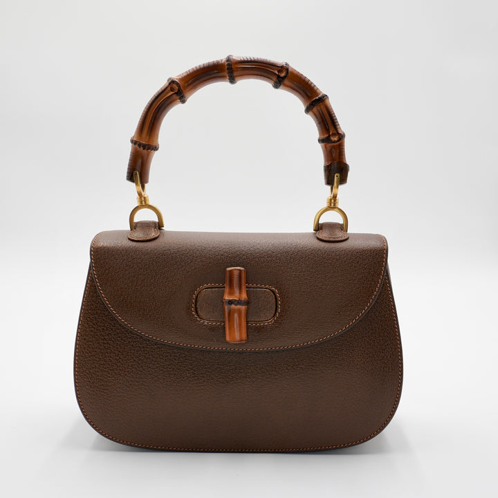 Gucci Brown Leather Bamboo Handbag