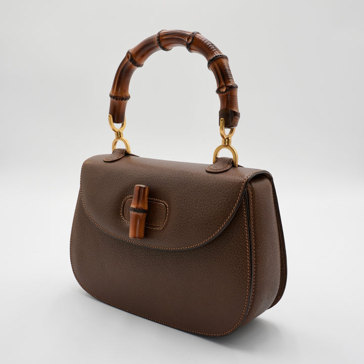 Gucci Brown Leather Bamboo Handbag