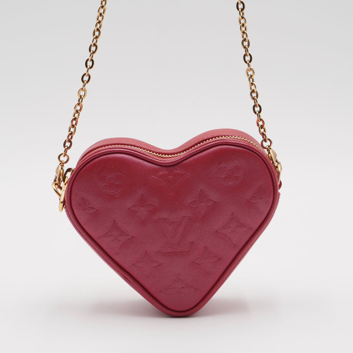 LOUIS VUITTON Lambskin Monogram Embossed Heart On Chain Bag