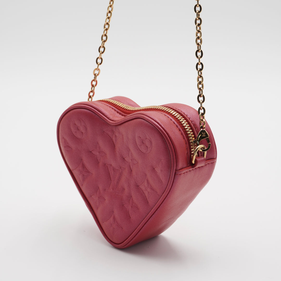 LOUIS VUITTON Lambskin Monogram Embossed Heart On Chain Bag