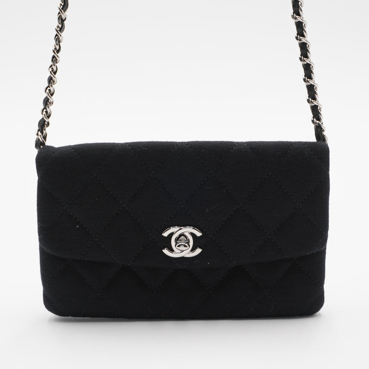 CHANEL Black Jersey Mini Flap Bag