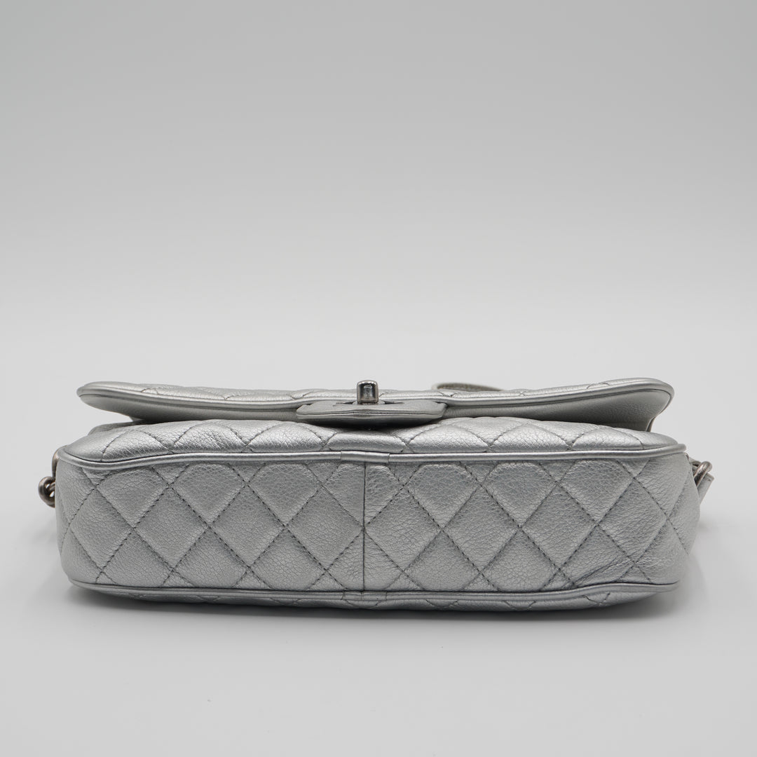 CHANEL Silver Quilted Airline Leather Shoulder Bag