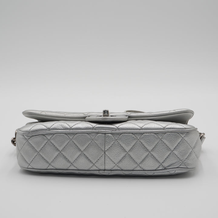 CHANEL Silver Quilted Airline Leather Shoulder Bag