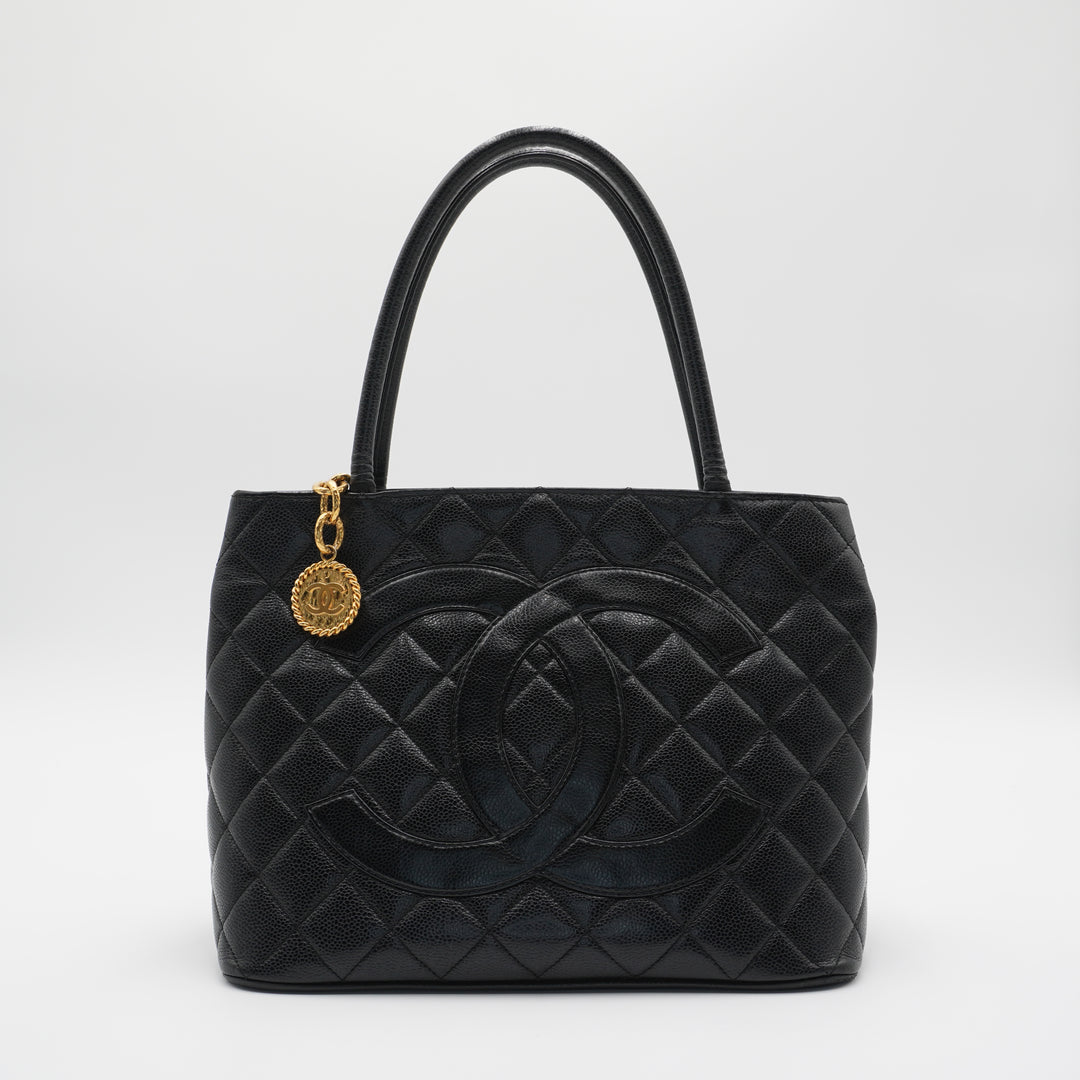 CHANEL Black Caviar Leather Medallion Tote - Reissued