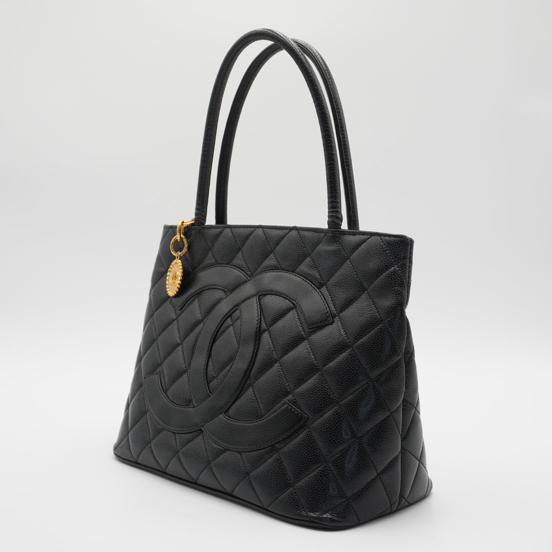 CHANEL Black Caviar Leather Medallion Tote - Reissued