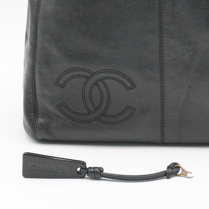 CHANEL Black Leather Hobo Bag with Coco Logo