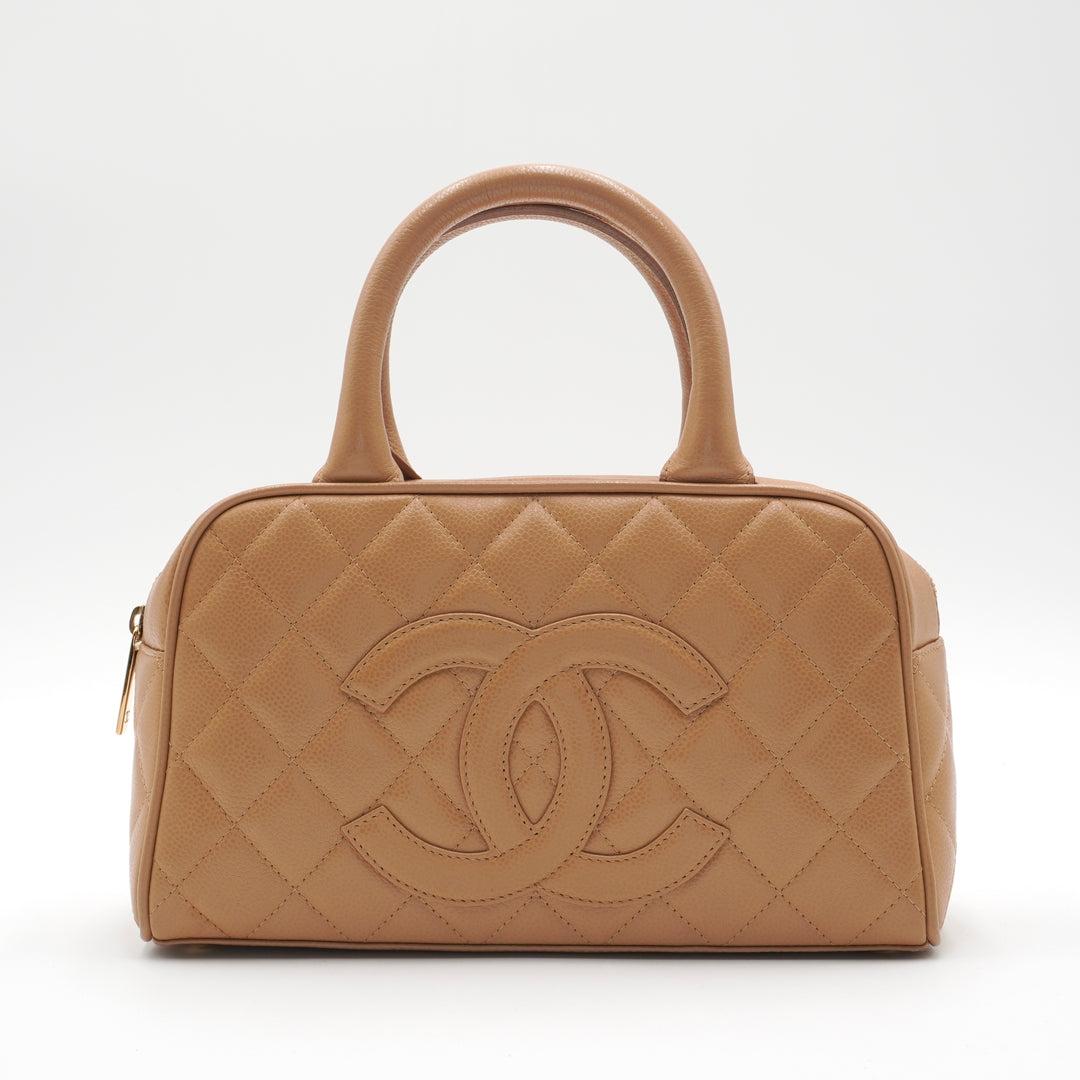 CHANEL Beige Caviar Leather Mini Boston Bag