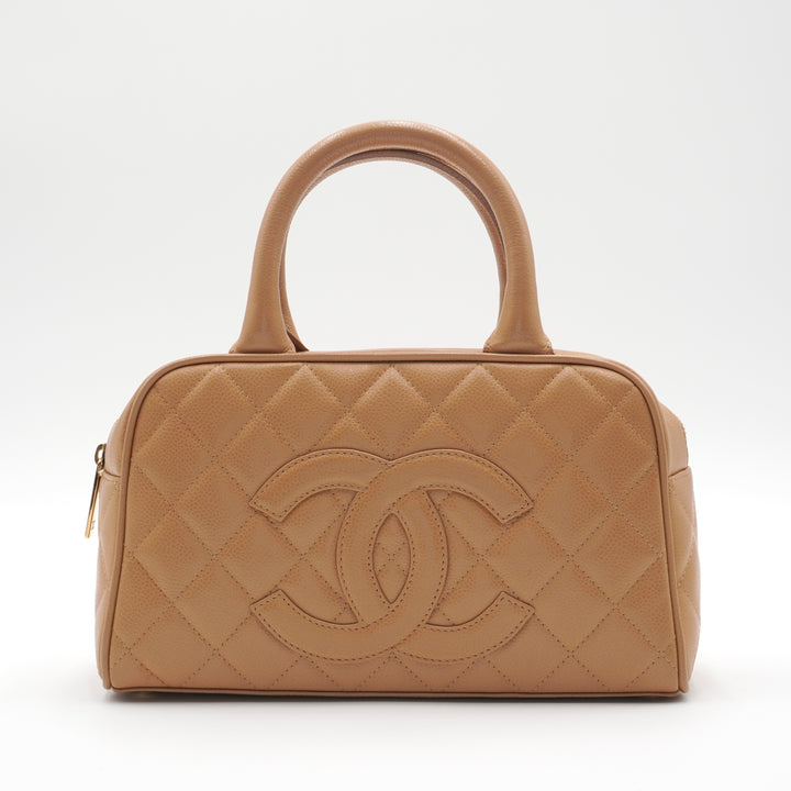 CHANEL Beige Caviar Leather Mini Boston Bag