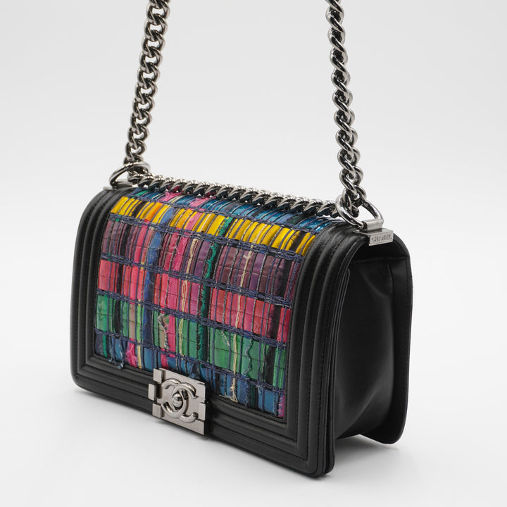 CHANEL Multicolor Tweed Woven Boy Flap Bag