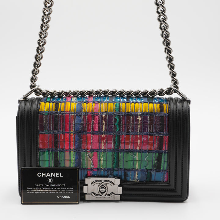 CHANEL Multicolor Tweed Woven Boy Flap Bag