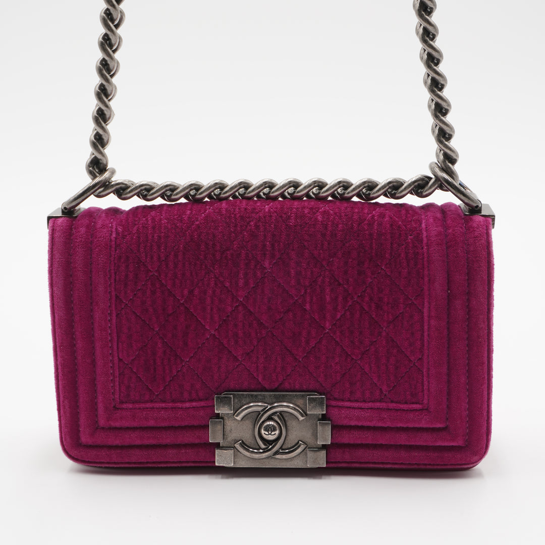 CHANEL Magenta Velvet Vintage Boy Bag