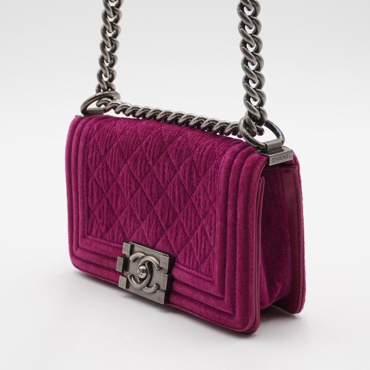 CHANEL Magenta Velvet Vintage Boy Bag