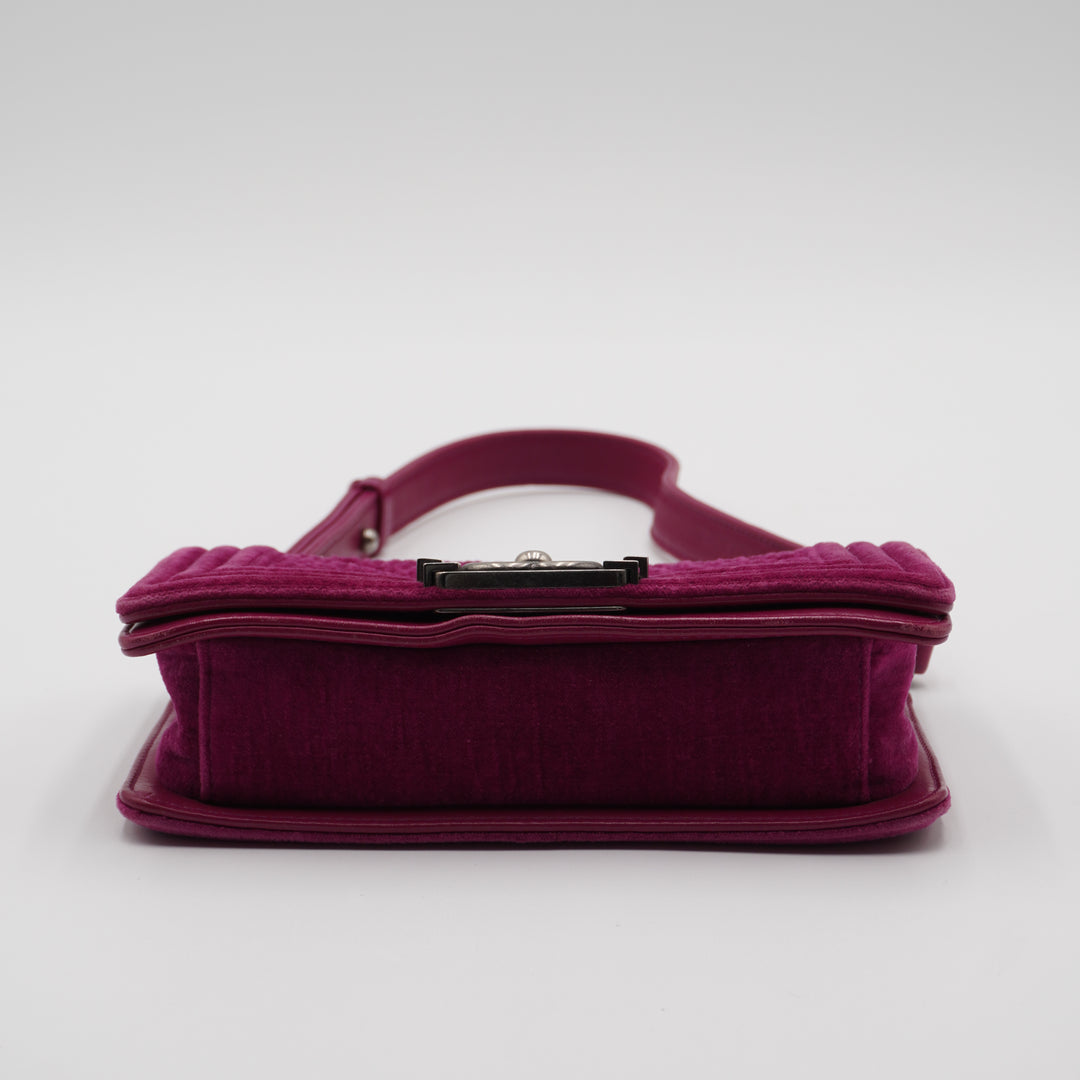 CHANEL Magenta Velvet Vintage Boy Bag