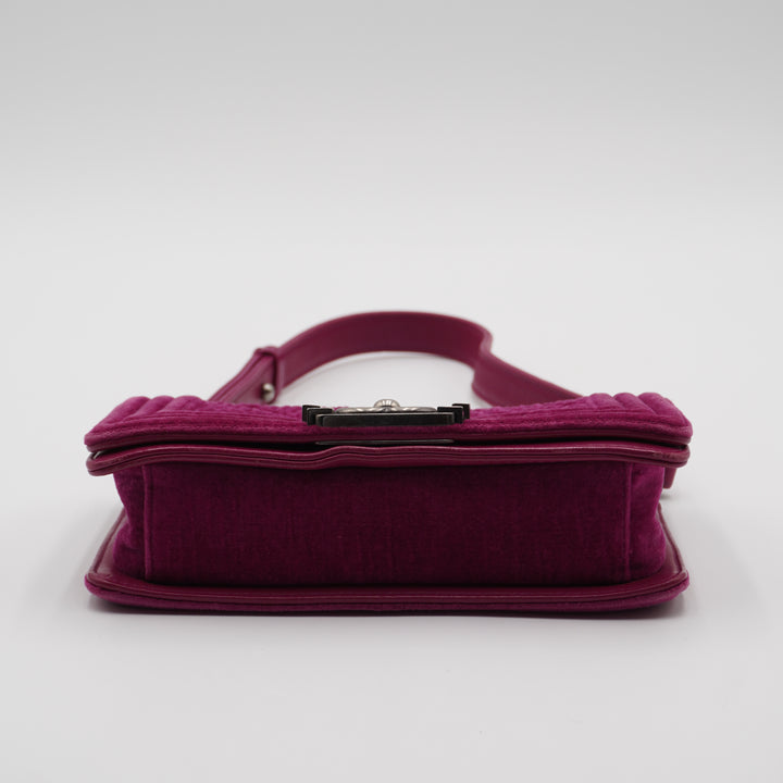 CHANEL Magenta Velvet Vintage Boy Bag