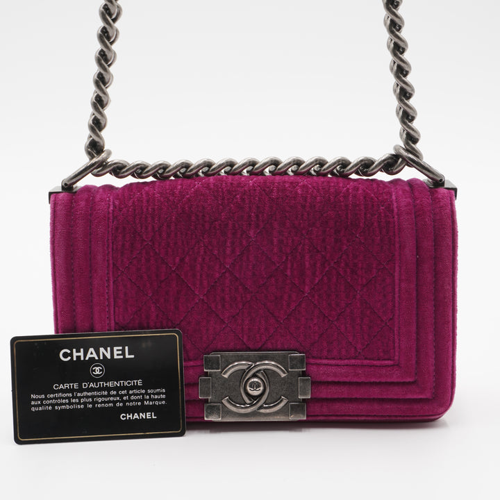 CHANEL Magenta Velvet Vintage Boy Bag