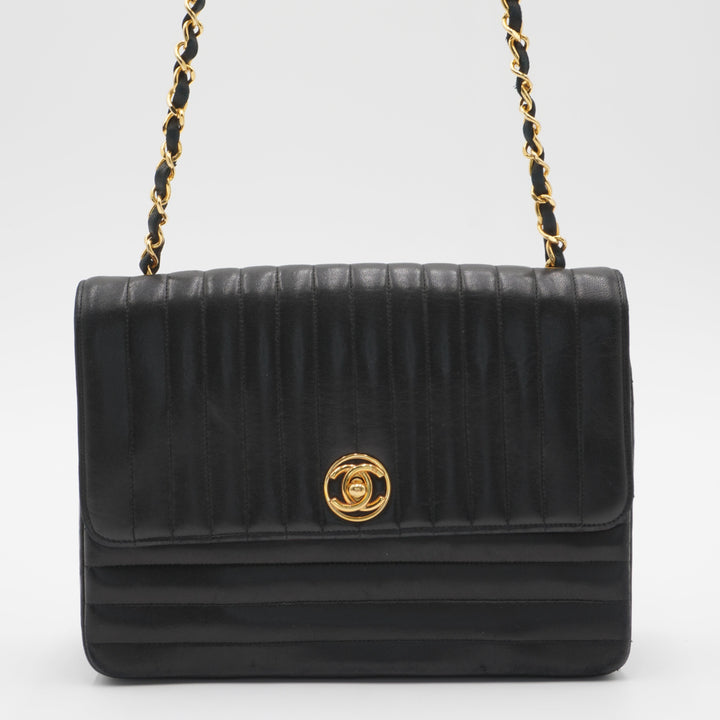 CHANEL Vintage Mademoiselle Vertical Quilted Shoulder Bag