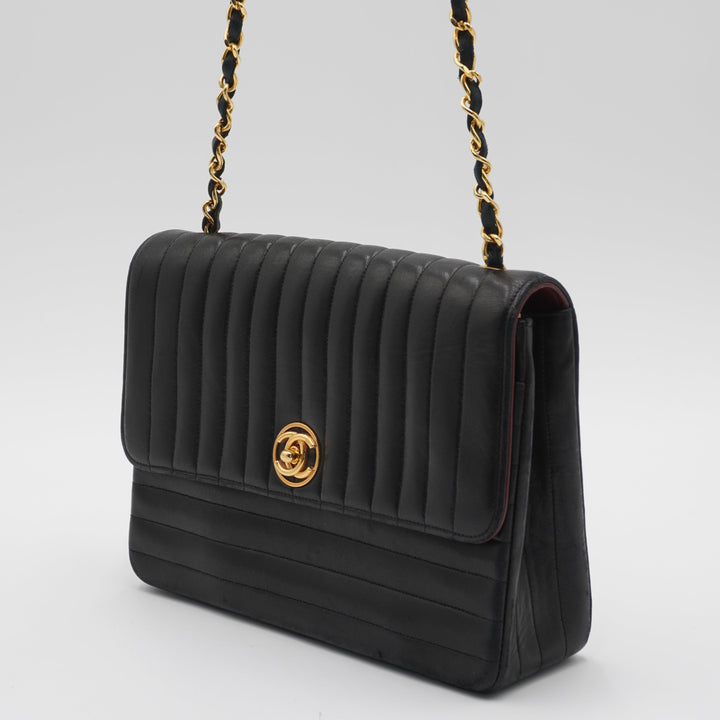 CHANEL Vintage Mademoiselle Vertical Quilted Shoulder Bag