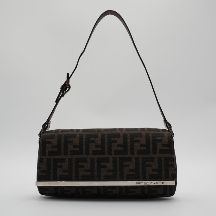 Fendi Canvas Zucca Metal Trim Shoulder Bag