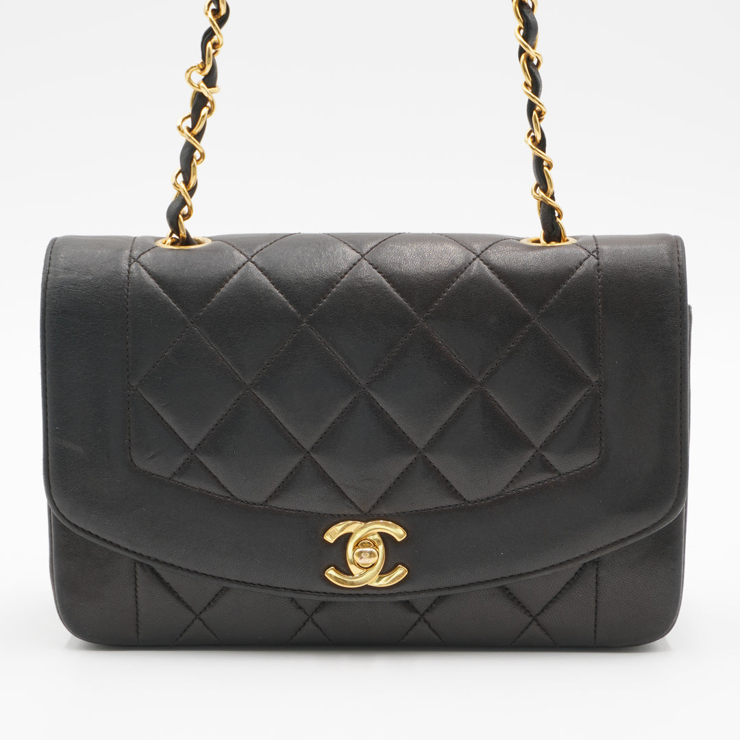 CHANEL Matelasse Black Diana Crossbody Flap Bag Lambskin Leather