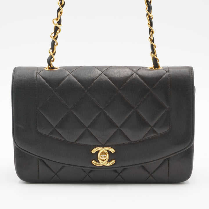 CHANEL Matelasse Black Diana Crossbody Flap Bag Lambskin Leather