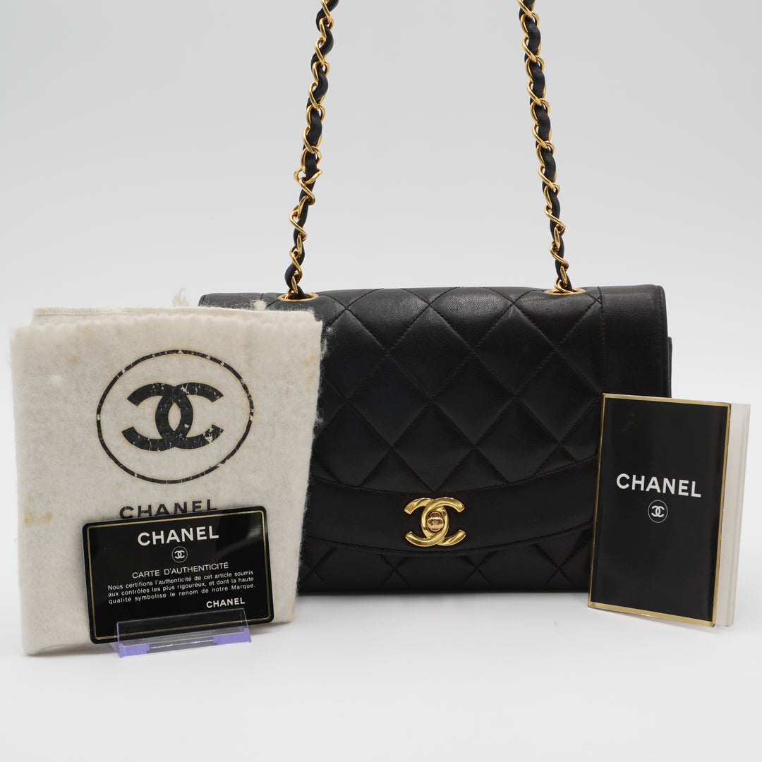 CHANEL Matelasse Black Diana Crossbody Flap Bag Lambskin Leather