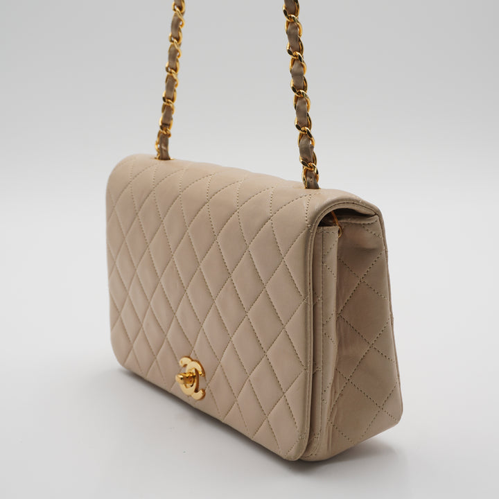 CHANEL Vintage Classic Quilted Beige Leather Full Flap Bag