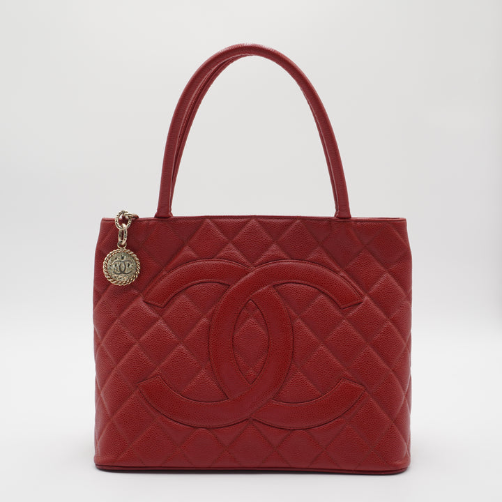 CHANEL Scarlet Caviar Leather Medallion Tote - Reissued