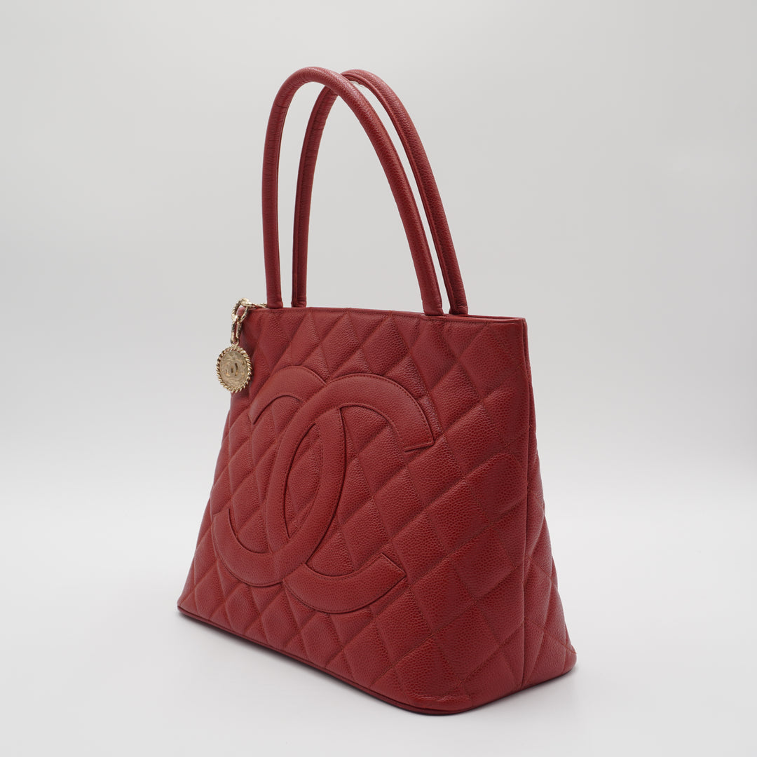 CHANEL Scarlet Caviar Leather Medallion Tote - Reissued