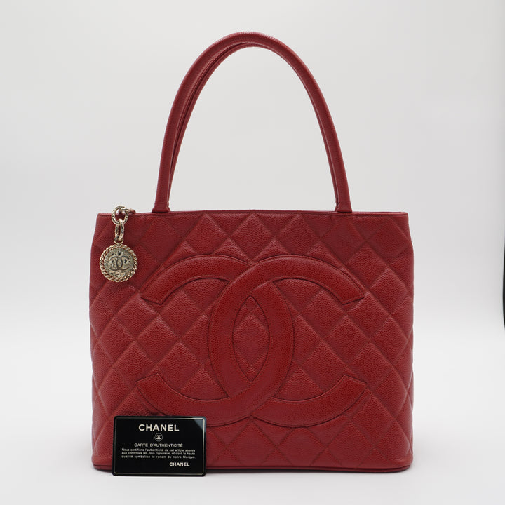 CHANEL Scarlet Caviar Leather Medallion Tote - Reissued